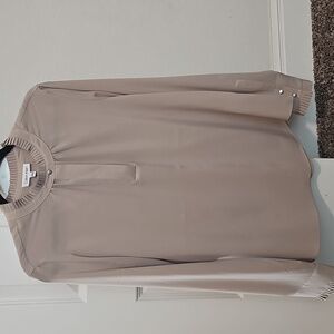 Women's Large Calvin Klein Taupe Long Sleeve Blouse | Ruffles | Corp | Office